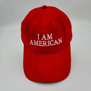 I am American Port & Company Red Unisex Hat Embroidered Baseball Cap Adjustable